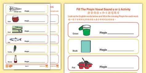 Chinese Pinyin u or ü Activity Sheet (teacher made)