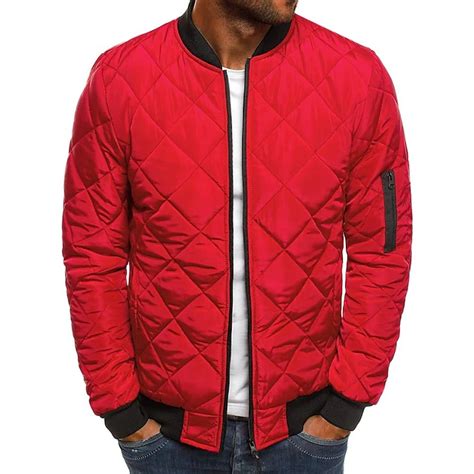 Men's Bomber Quilted Jacket Diamond Padded Jacket Winter Outdoor Chunky ...
