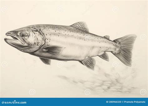 Salmon Fish Drawing, Salmon Fish Pencil Drawing Vintage. Generative Ai ...