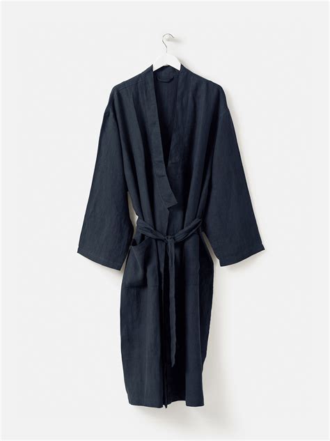 Blue Black Linen Robe