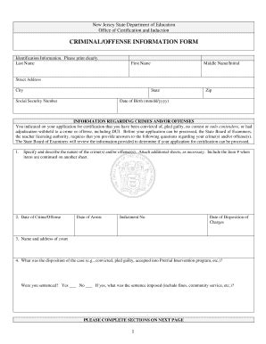 New Jersey Criminal/Offense Information Form - Blank Fillable Template ...