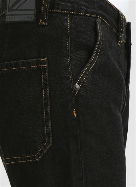 Cargo Straight Mid Rise Black Jeans | Pepe Jeans India