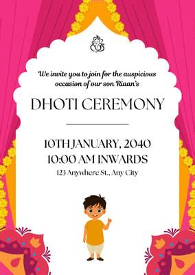 Dhoti (Panchalu/Pattu Panchala) Ceremony Invitation Templates | Canva