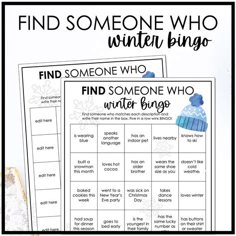 Winter Find Someone Who Printable Bingo Game, Holiday Party Game, Winter Classroom Activity for ...