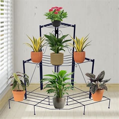 NAYAB Metal 3 Tier Corner Plant Stand Shelf For Pot, Black : Amazon.in ...