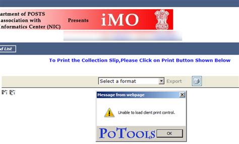 Unable to load client print control in IMO website