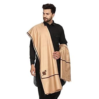 Buy SWI WITH LABEL Men's Kashmiri Embroidered Wool Shawl (GC112_Beige ...
