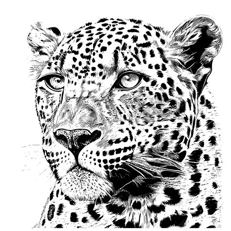Premium Vector | A black and white drawing of a leopard's face.