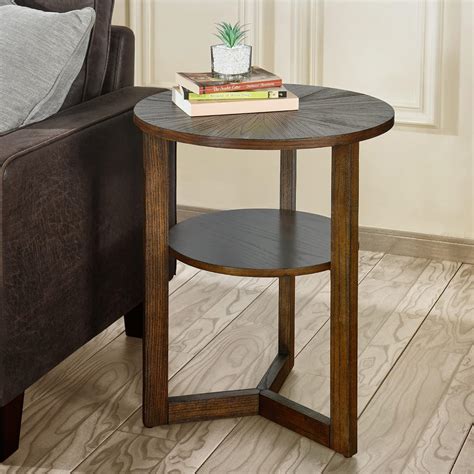 Amazon.com: LEEMTORIG Round Side Table with 2-Tier Storage, Solid Wood ...