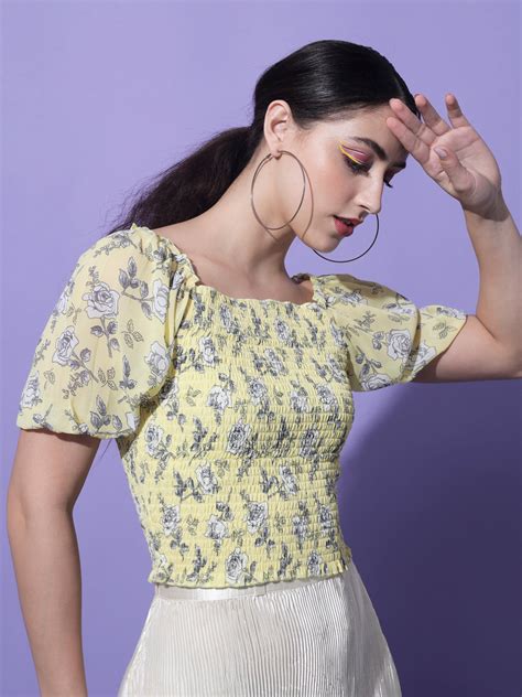 Yellow Floral Printed Crop Top – Slenor