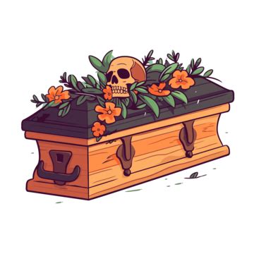 Coffin Clipart Casket With Flowers And A Skull Cartoon Vector, Coffin ...