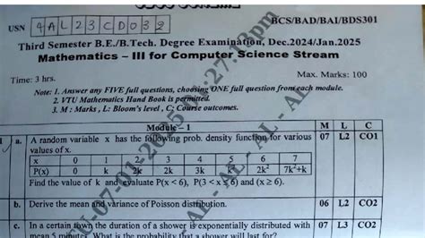 BCS301 2022 Scheme VTU 2024-25 Mathematics Question Paper - Studocu