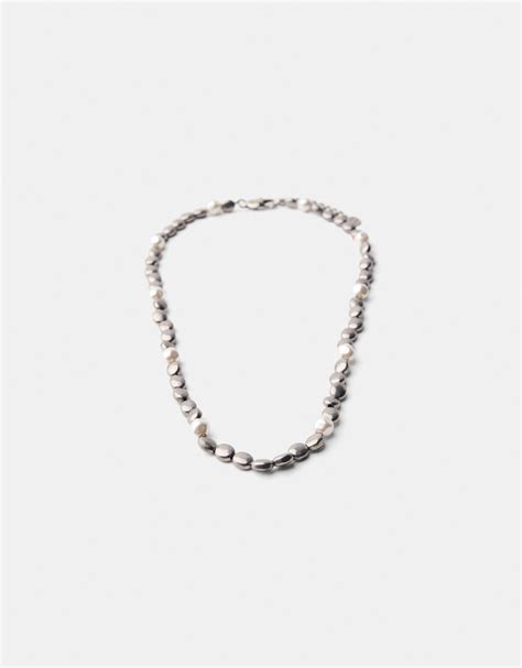 Stainless steel faux pearl bead metal necklace - Men | Bershka