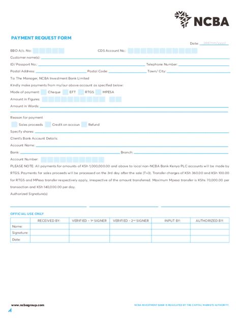 Fillable Online Payment Request Form - NCBA Investment Bank Fax Email ...