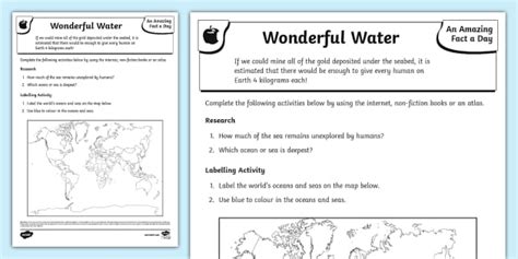 Wonderful Water Seas and Oceans Worksheet (teacher made)