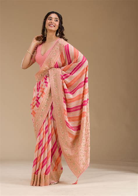 Buy Pink Plain Georgette Saree - Koskii