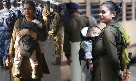 RPF woman constable goes viral for carrying baby while working at New ...