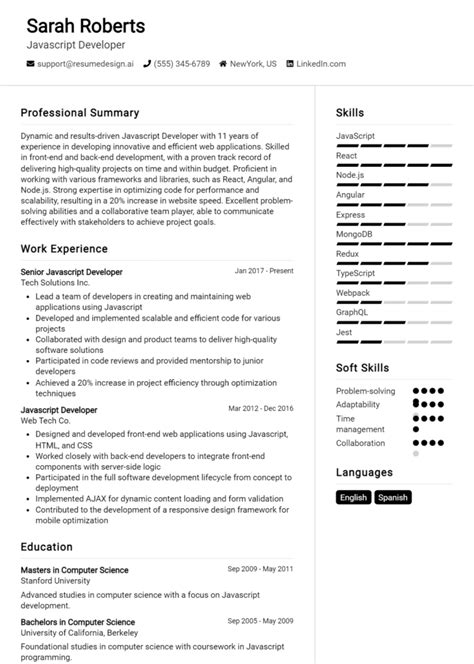 Image result for JavaScript Developer Resume Example