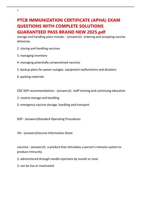 PTCB IMMUNIZATION CERTIFICATE (APHA) EXAM QUESTIONS WITH COMPLETE ...