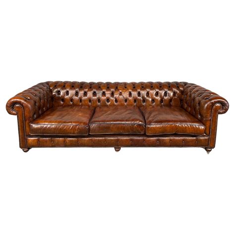 Huge Deep Seated Hand Dyed Patinated Brown Leather Chesterfield Sofa ...