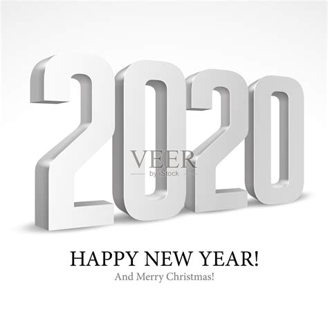 2020快乐新年背景，卡片，横幅，传单或结婚圣诞主题邀请。灰色数字孤立在白色的黑色背景。为你的设计做好准备。向量EPS 10插画图片素材_ID:347607068-Veer图库