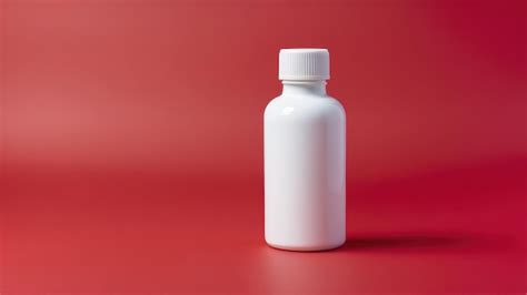 Plain white medicine bottle on a red background ideal for health and ...