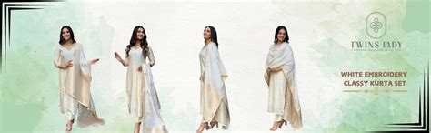 Buy TWINS LADY Women's Chanderi White Embrodered Ethnic Kurta Set with ...
