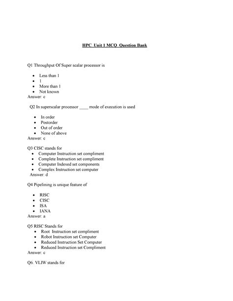 HPC Unit 1 MCQ Question Bank - High Performance Computing - SPPU - Studocu