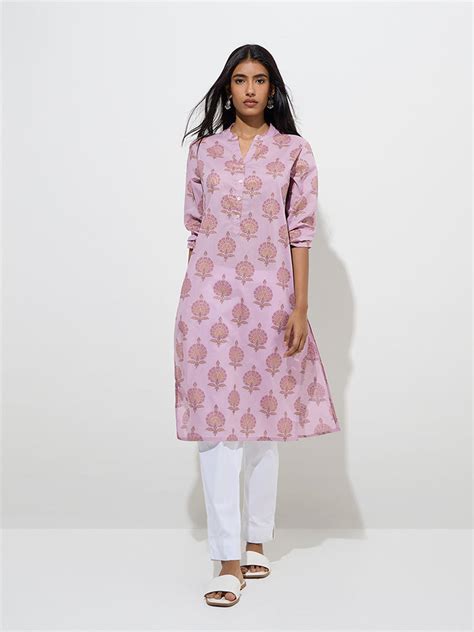 Buy Utsa Lilac Printed Straight Cotton Kurta from Westside