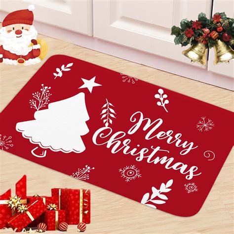 Red Merry Christmas Bath Mat Rugs, Xmas Tree Winter Non-Slip Bath Mat ...