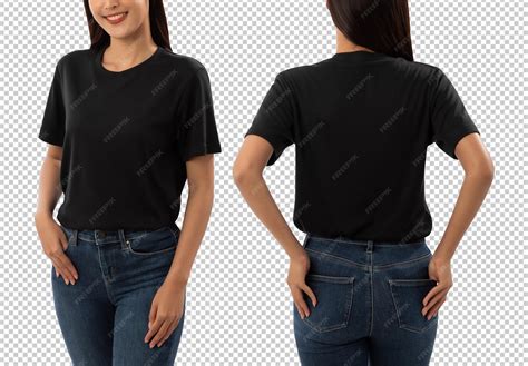 Premium PSD | Young woman in black t shirt mockup cutout psd file