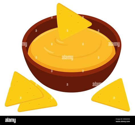 Mexican nacho corn chips with cheese dipping sauce, cartoon drawing ...
