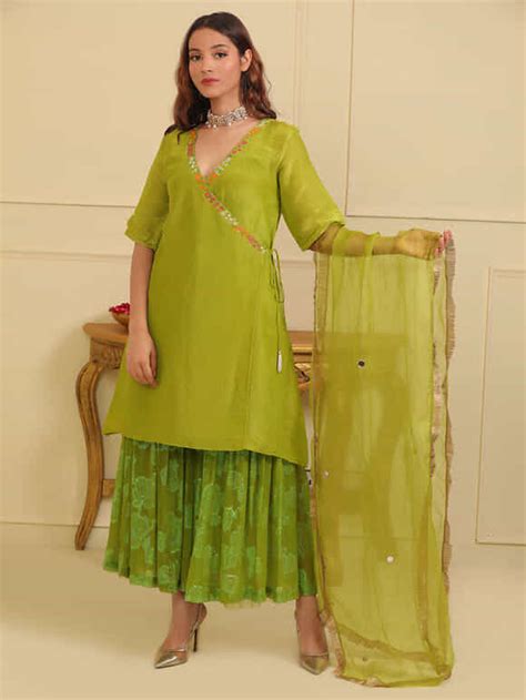 Buy Purple Hand Embroidered Tissue Silk Kaftan with Jacquard Georgette ...