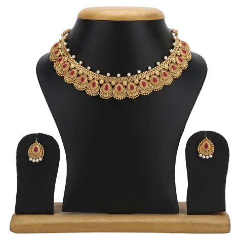 Sukriti Ethnic Gold Plated Rubi Earring Necklace set Jewelry for Girls ...