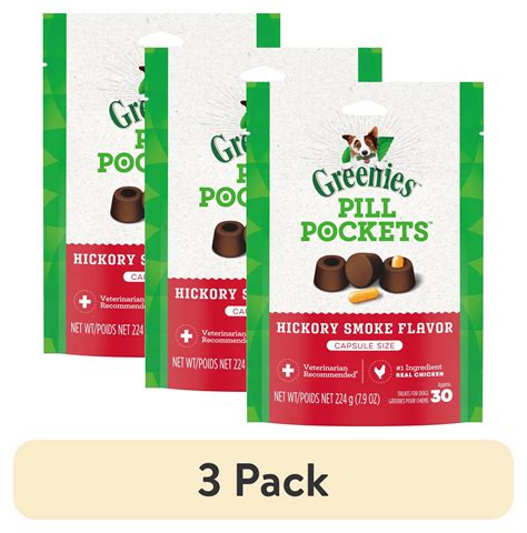 (3 pack) Greenies Pill Pockets For Dogs Hickory Smoke Large, Capsule ...