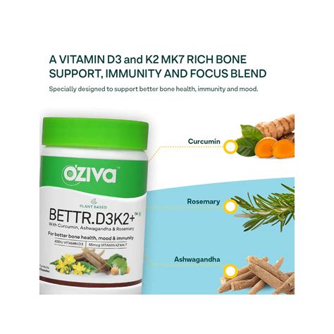 Oziva Plant-Based Bettr.D3k2+ for Bone Health 60 Capsules