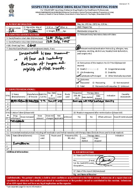 SUSPECTED ADR REPORT FORM - INDIAN PHARMACOPOEIA COMMISSION - Studocu