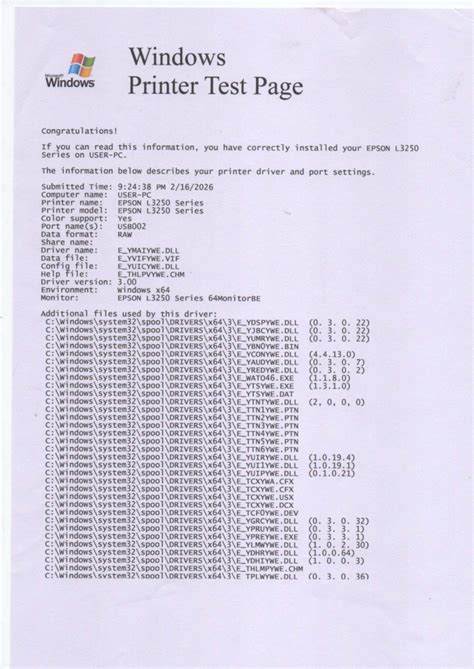 EPSON L3250 Series Printer Test Page Details - Studocu