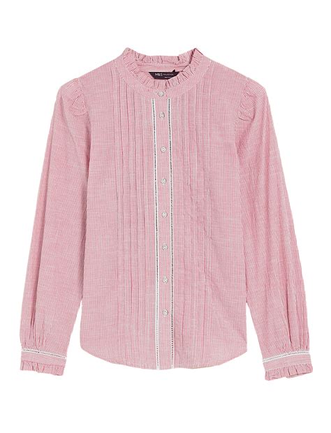 Buy Pure Cotton Striped Pintuck Blouse at Marks & Spencer