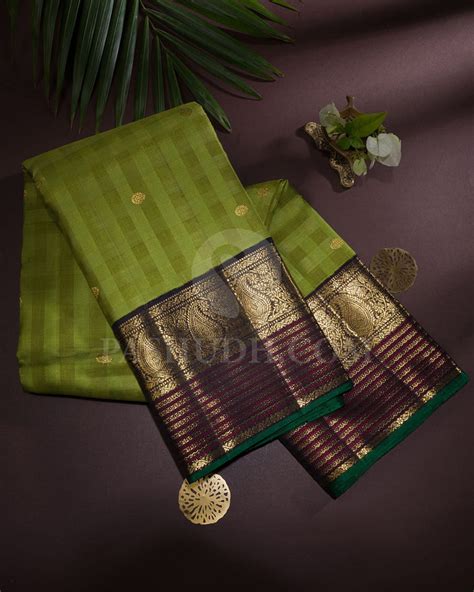 Parrot Green With Black Kora Organza Kanjivaram Silk Saree-S1625(A ...