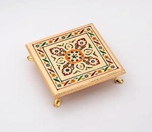 ShCraft Design Chourang Golden Meena work Metal Pooja Temple Flower ...