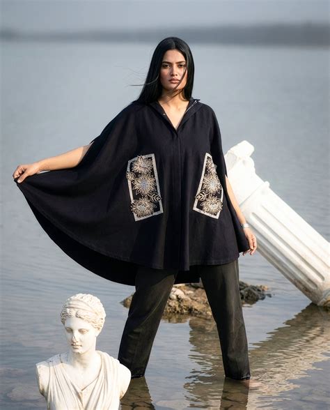 Midnight Harvest Sunflower Embroidered Cape