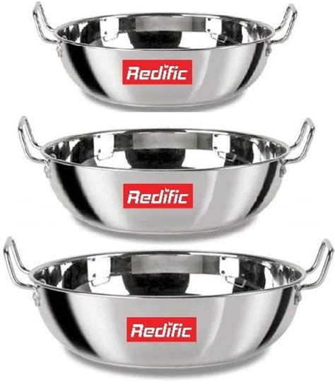 Redific Stainless Steel Kadhai Set of 3 Kadai Pack of 3 22 Gauge Heavy ...