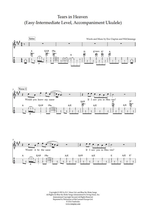 Guitar Chords For Tears In Heaven Tears In Heaven By Eric Clapton