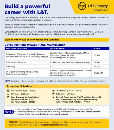 L&T Energy Hydrocarbon Walk-in Interview 2026 | ITI, Diploma and ...