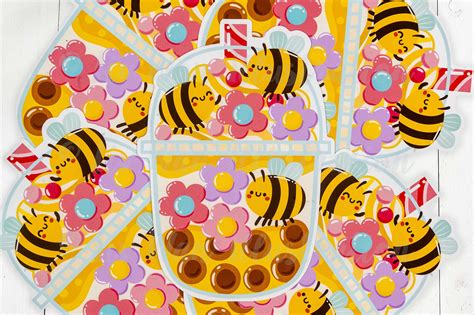 Honey Bee Bubble Tea Postcard. Fun shaped postcard