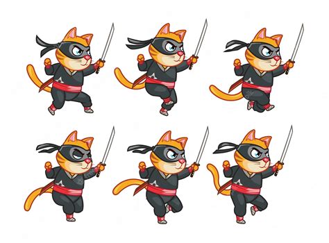 Premium Vector | Cat Ninja Game Sprite