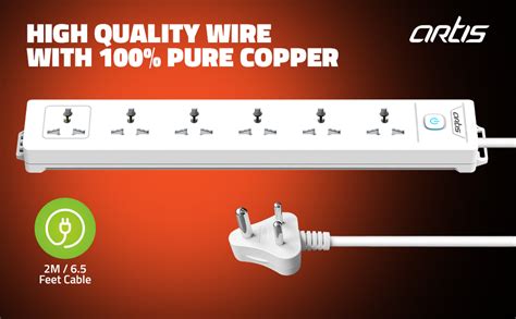 Artis AR-6SS 6 Universal Sockets with Single Switch Surge Protector ...