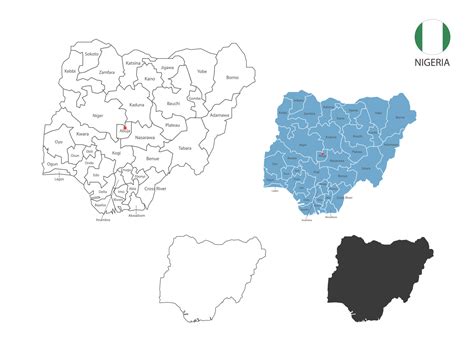 4 style of Nigeria map vector illustration have all province and mark the capital city of ...