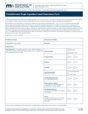 Fillable Online Establishment Single Ingredient Label Submission Form ...